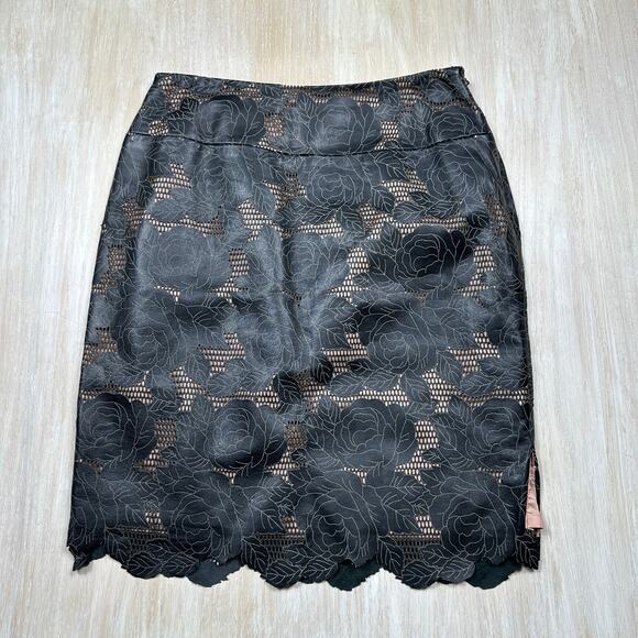 Kay Unger Black Floral Embossed Leather Edgy Party Date Workwear Night Skirt 8 - Picture 1 of 14
